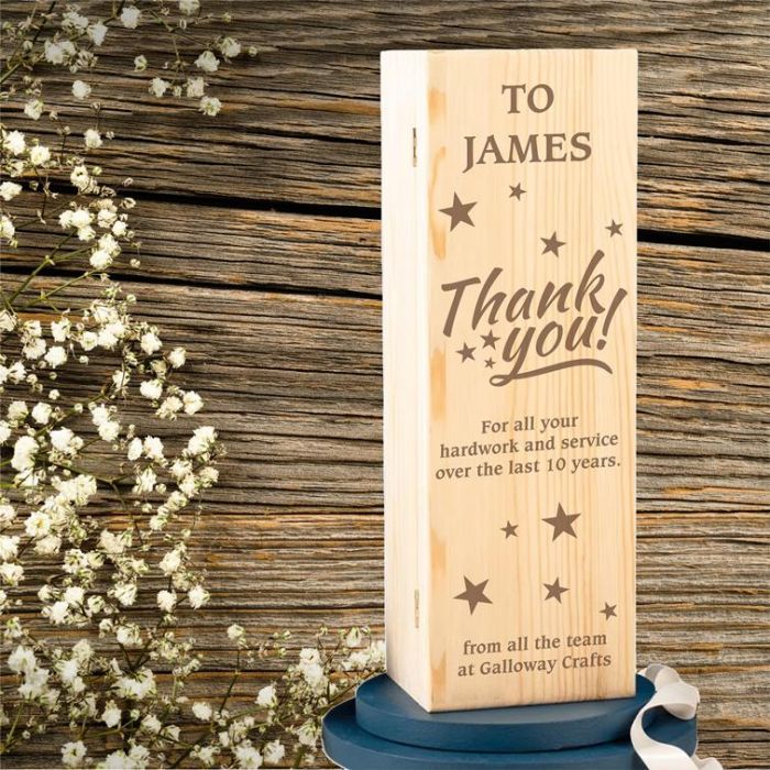 Custom Thank You wine box by Galloway Crafts