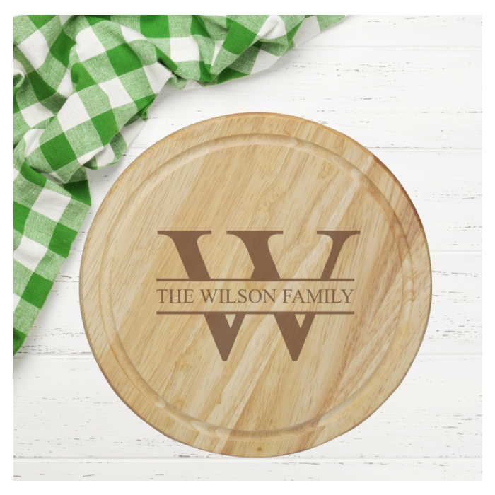 Round Wooden Chopping Board with Family Monogram