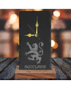 WILD BOAR OAK AND SLATE ENGRAVED CLOCK by Galloway Crafts