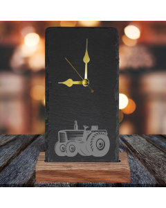 TRACTOR OAK AND SLATE ENGRAVED CLOCK by Galloway Crafts