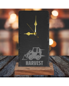 TRACTOR HARVEST OAK AND SLATE ENGRAVED CLOCK by Galloway Crafts
