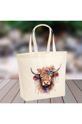 Higland Coo with Flowers Tote Bag by Galloway Crafts