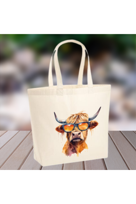 Higland Coo with Sunglasses Tote Bag -V3 by Galloway Crafts