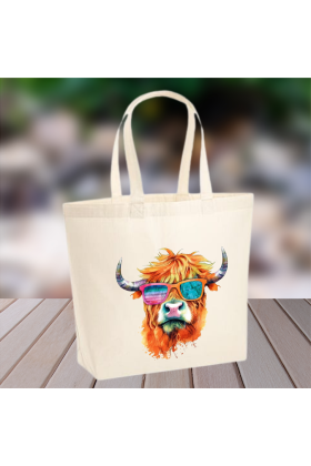 Higland Coo with Sunglasses Tote Bag -V4 by Galloway Crafts